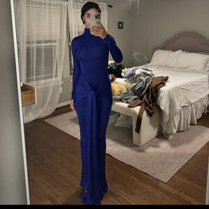 Helsa Revolve Slinky Jersey Sarong Maxi Dress in Royal Blue